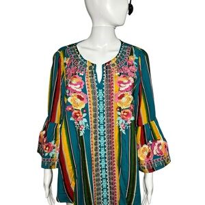 Savanna Jane Green and Blue Graphic Tunic M